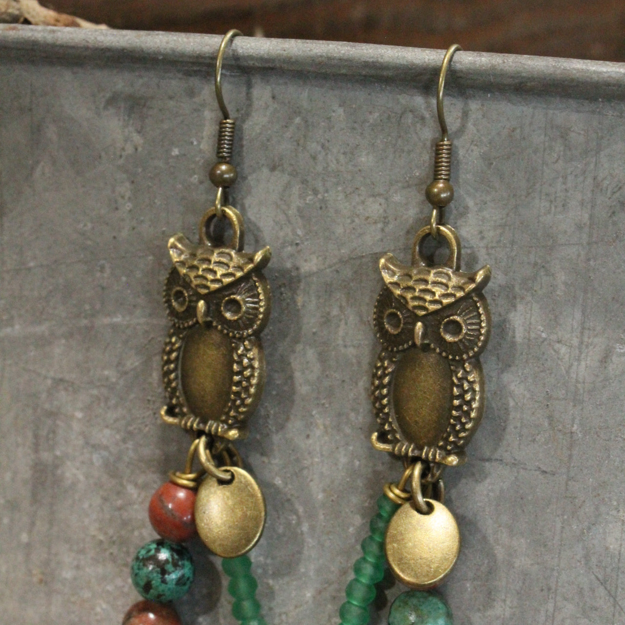 Stones & Owl Bronze Branched Earrings