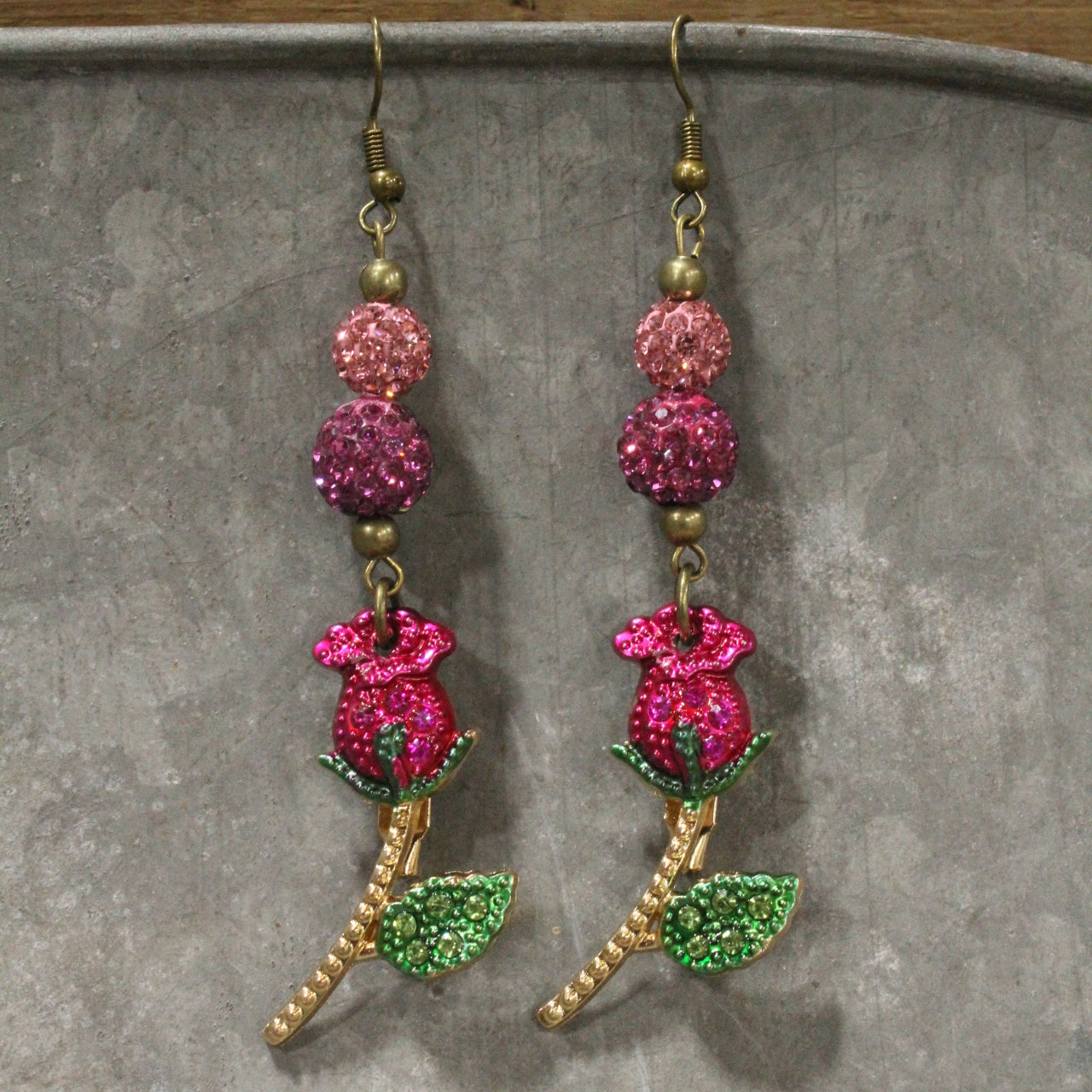 Power In The Flower Raspberry Dangle Earrings