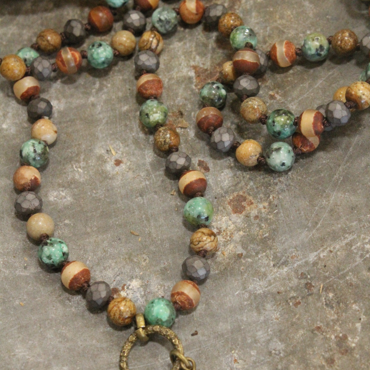 Fall Leaves & Natural Mixed Stones Dangle Necklace