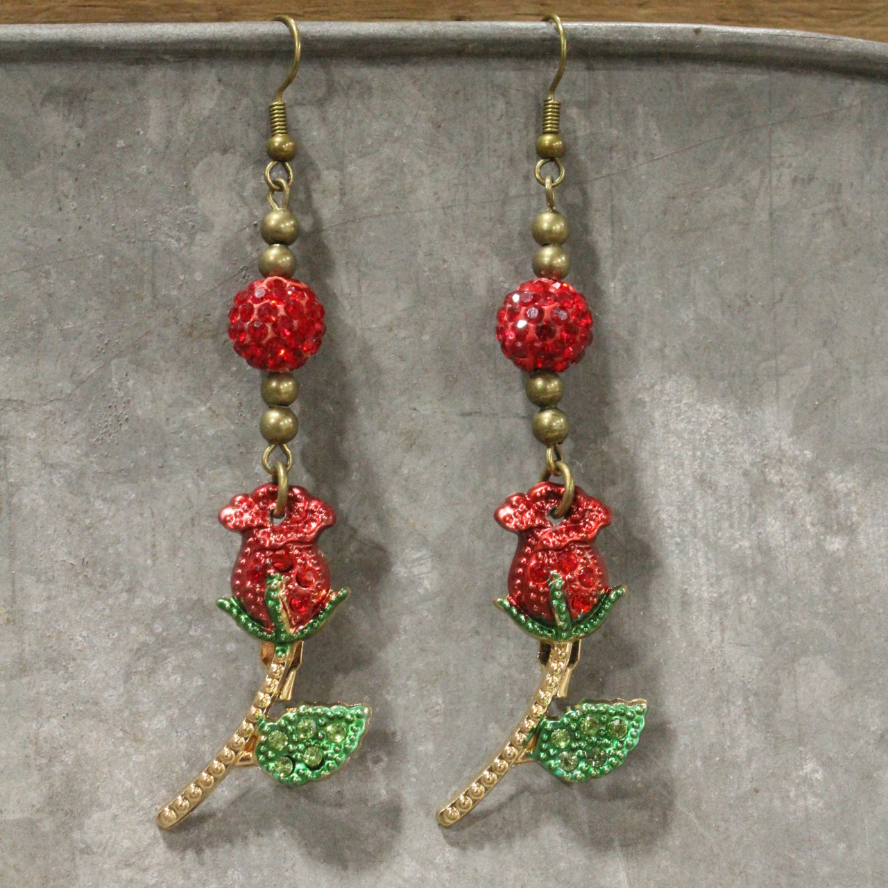 Power In The Flower Red Dangle Earrings