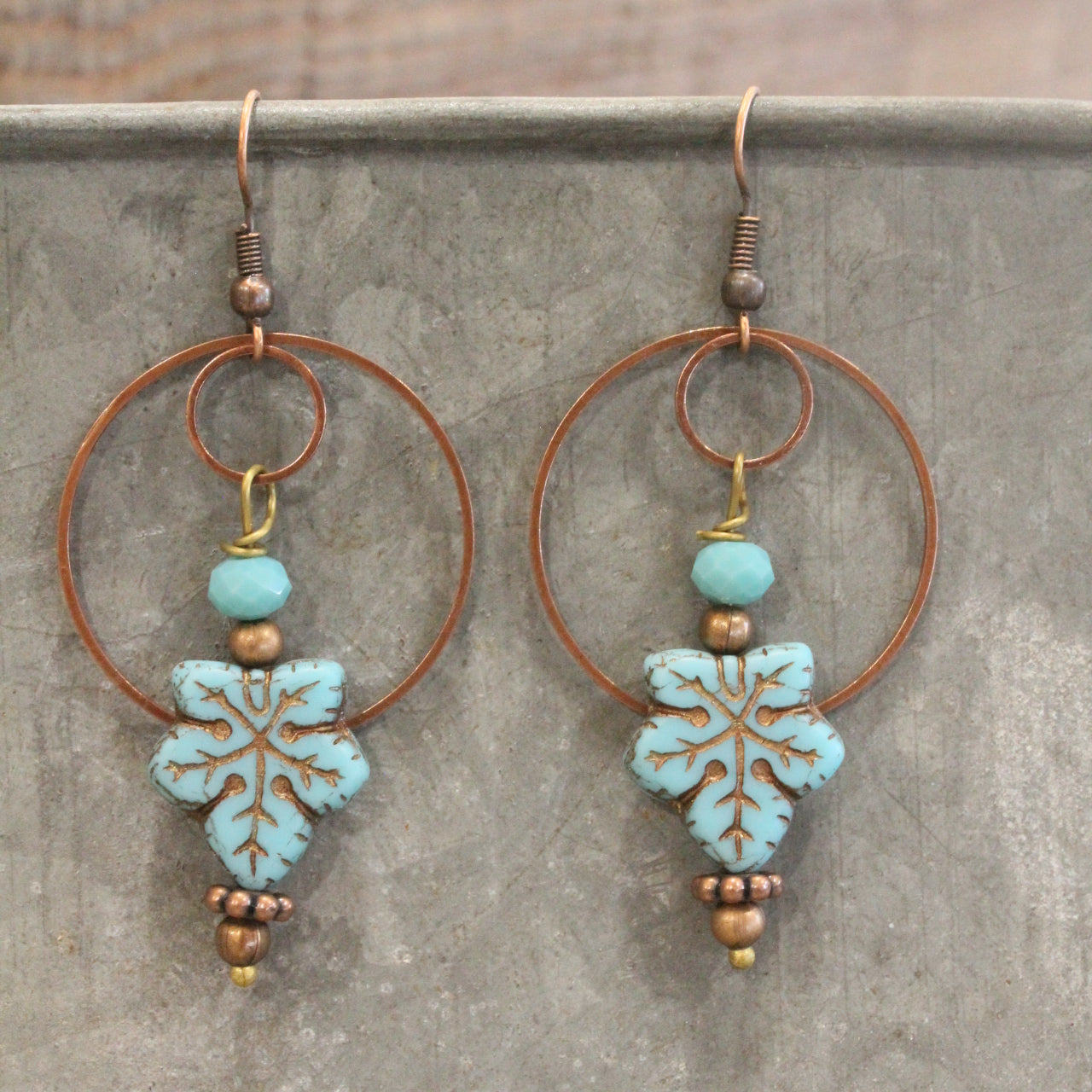 Czech Turquoise Fall Leaves & Hoop Earrings