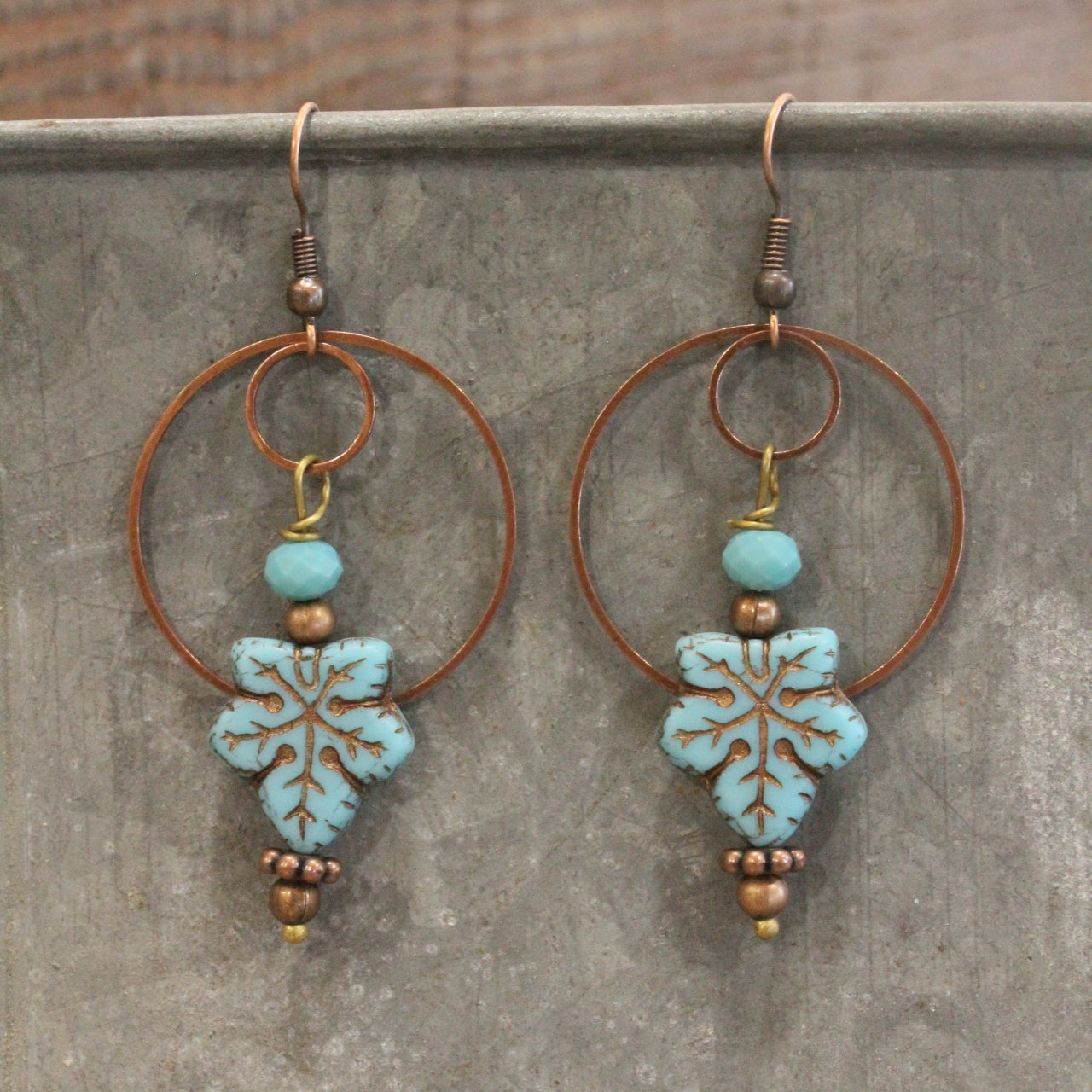 Czech Turquoise Fall Leaves & Hoop Earrings