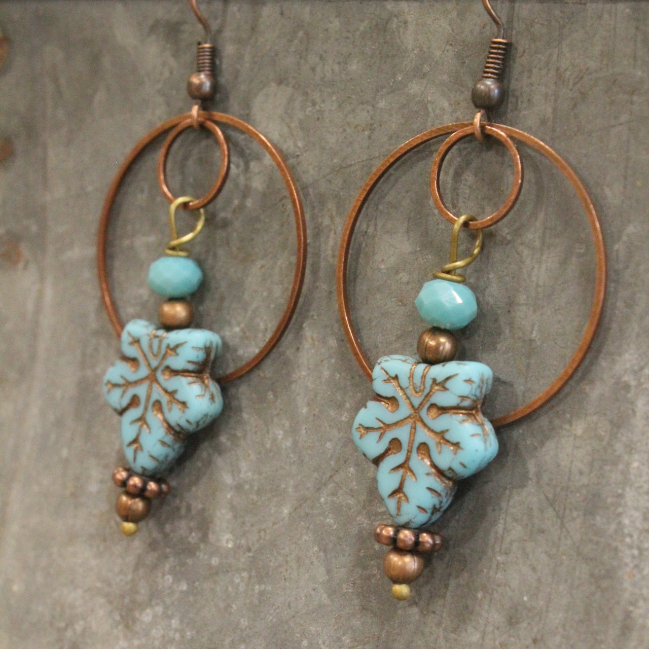 Czech Turquoise Fall Leaves & Hoop Earrings