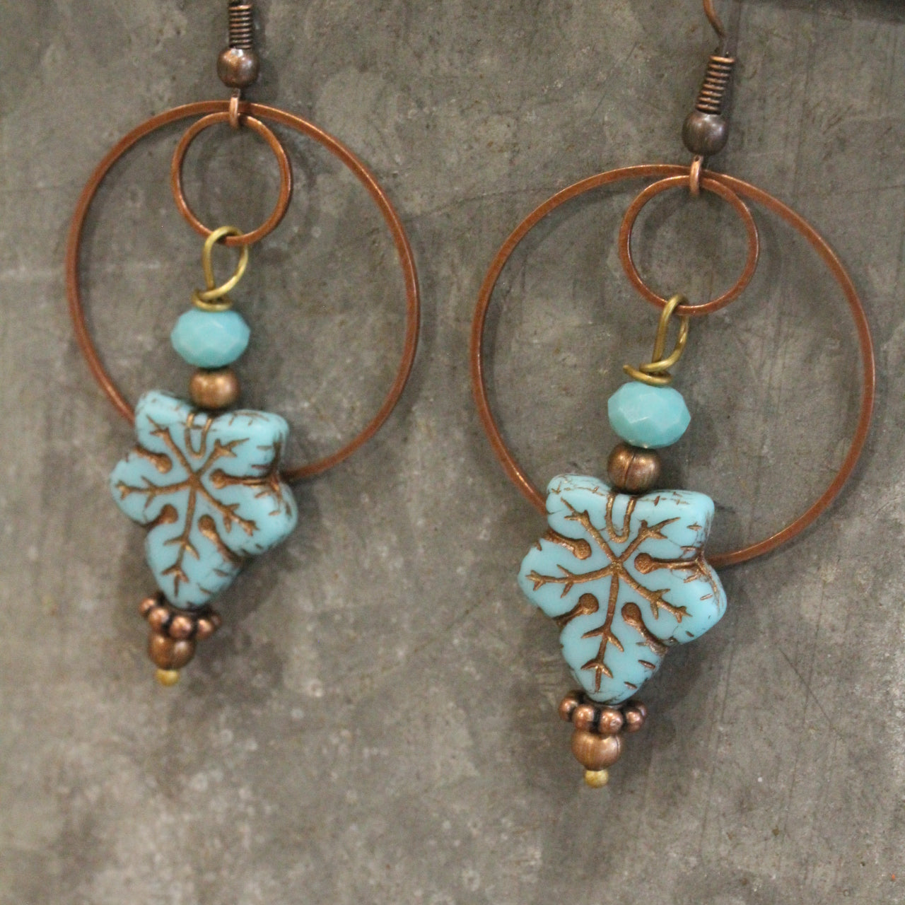 Czech Turquoise Fall Leaves & Hoop Earrings