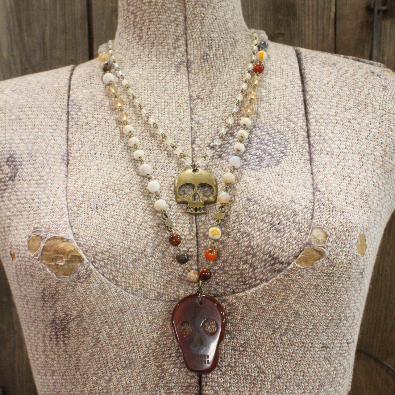 Sugar Skull Rusty Layered Necklace