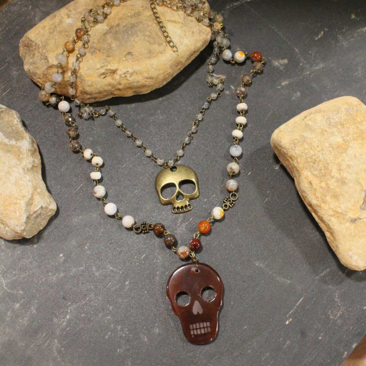 Sugar Skull Rusty Layered Necklace