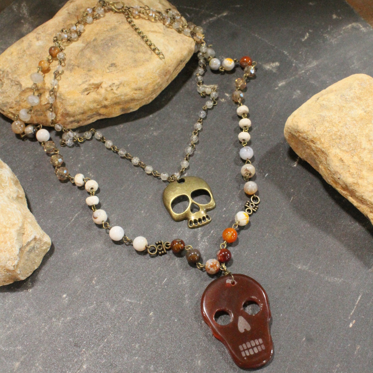 Sugar Skull Rusty Layered Necklace
