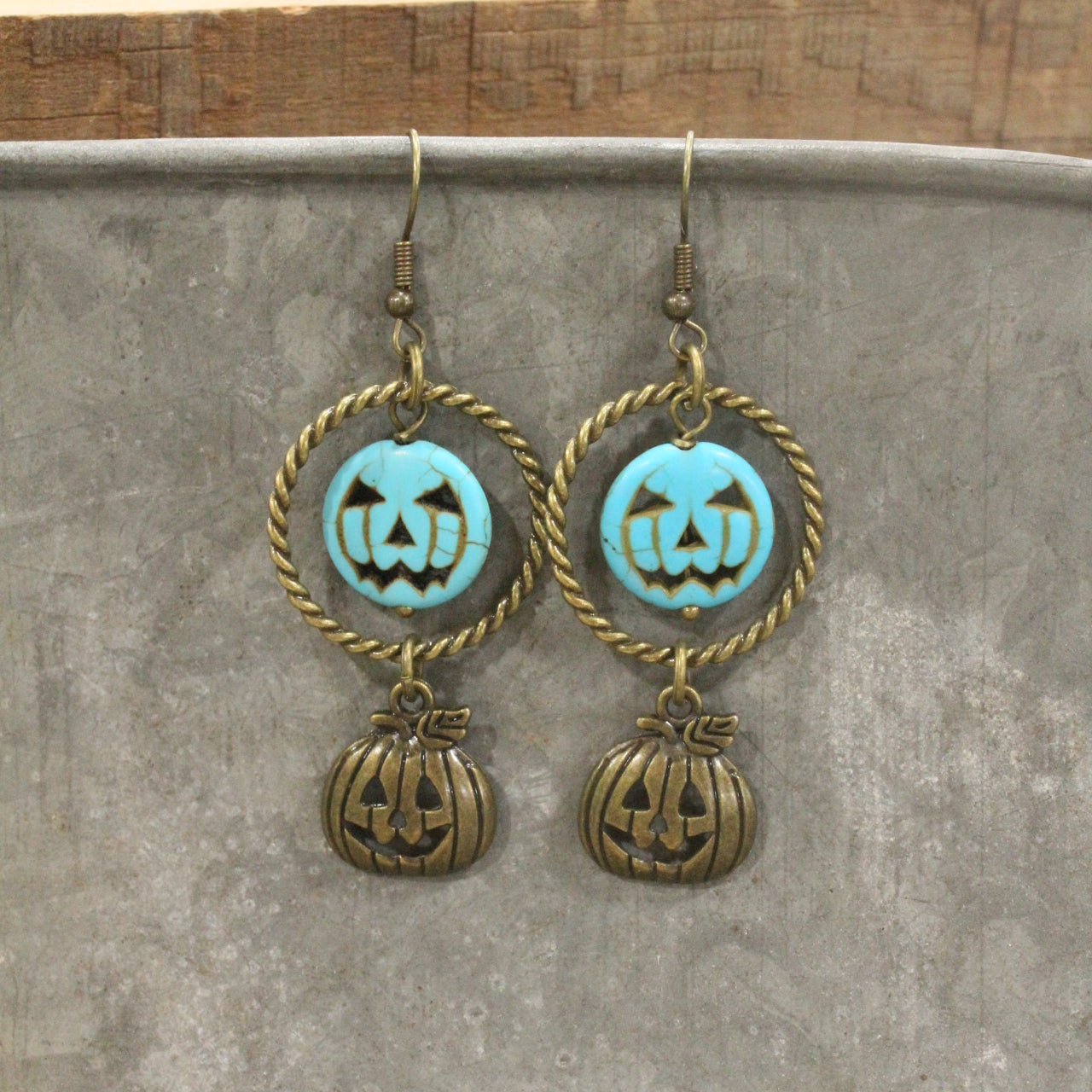 Turquoise & Bronze Jack Stone Hoop Earrings