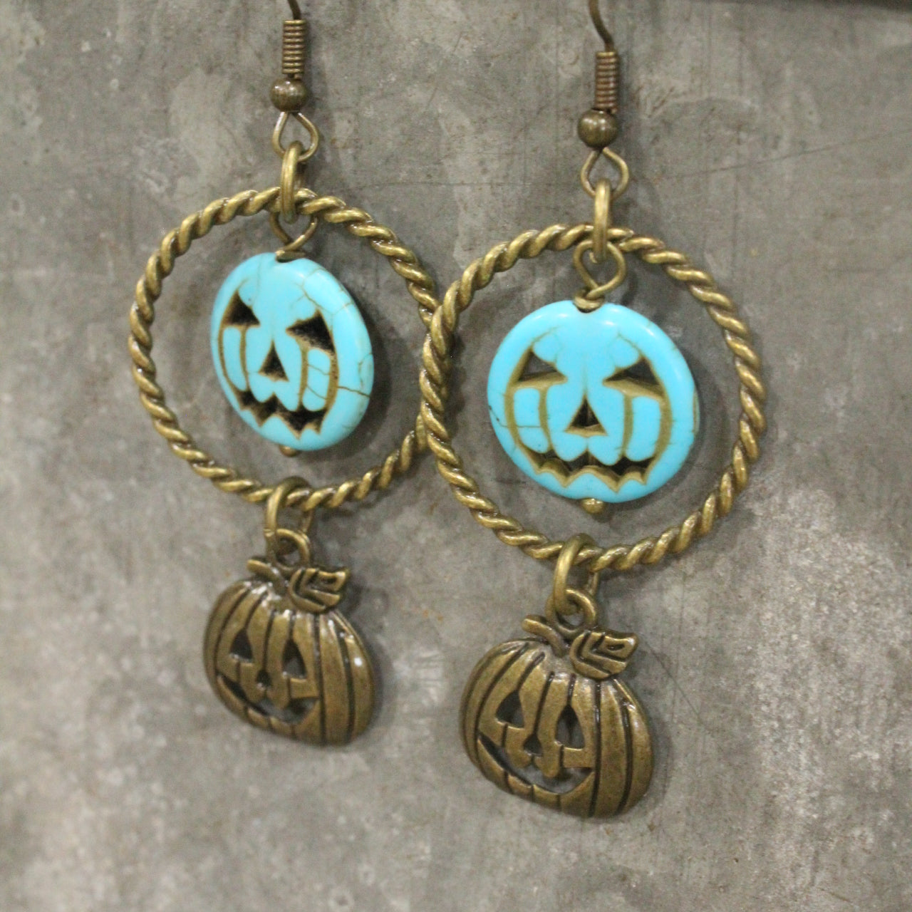 Turquoise & Bronze Jack Stone Hoop Earrings