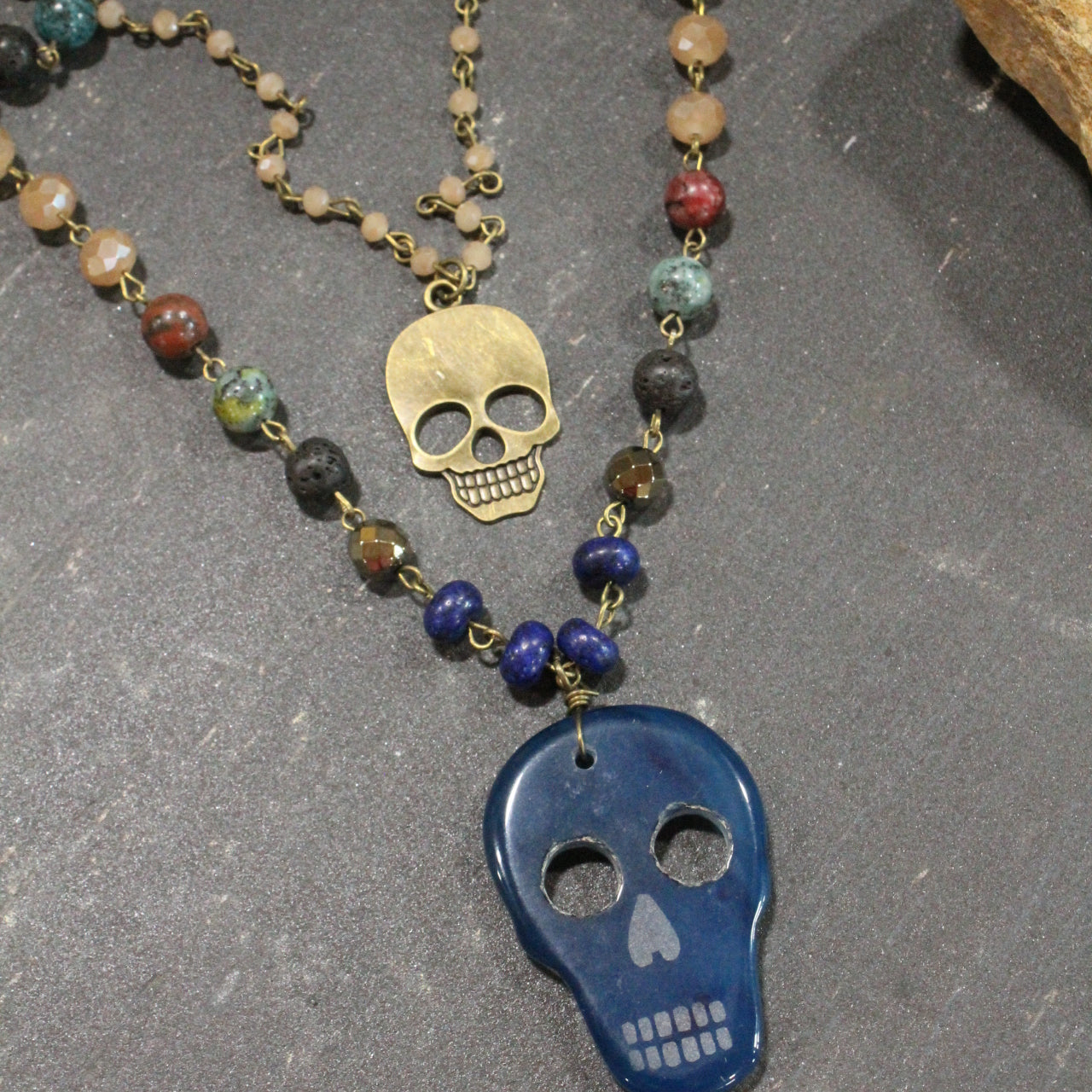 Sugar Skull Blue Layered Necklace