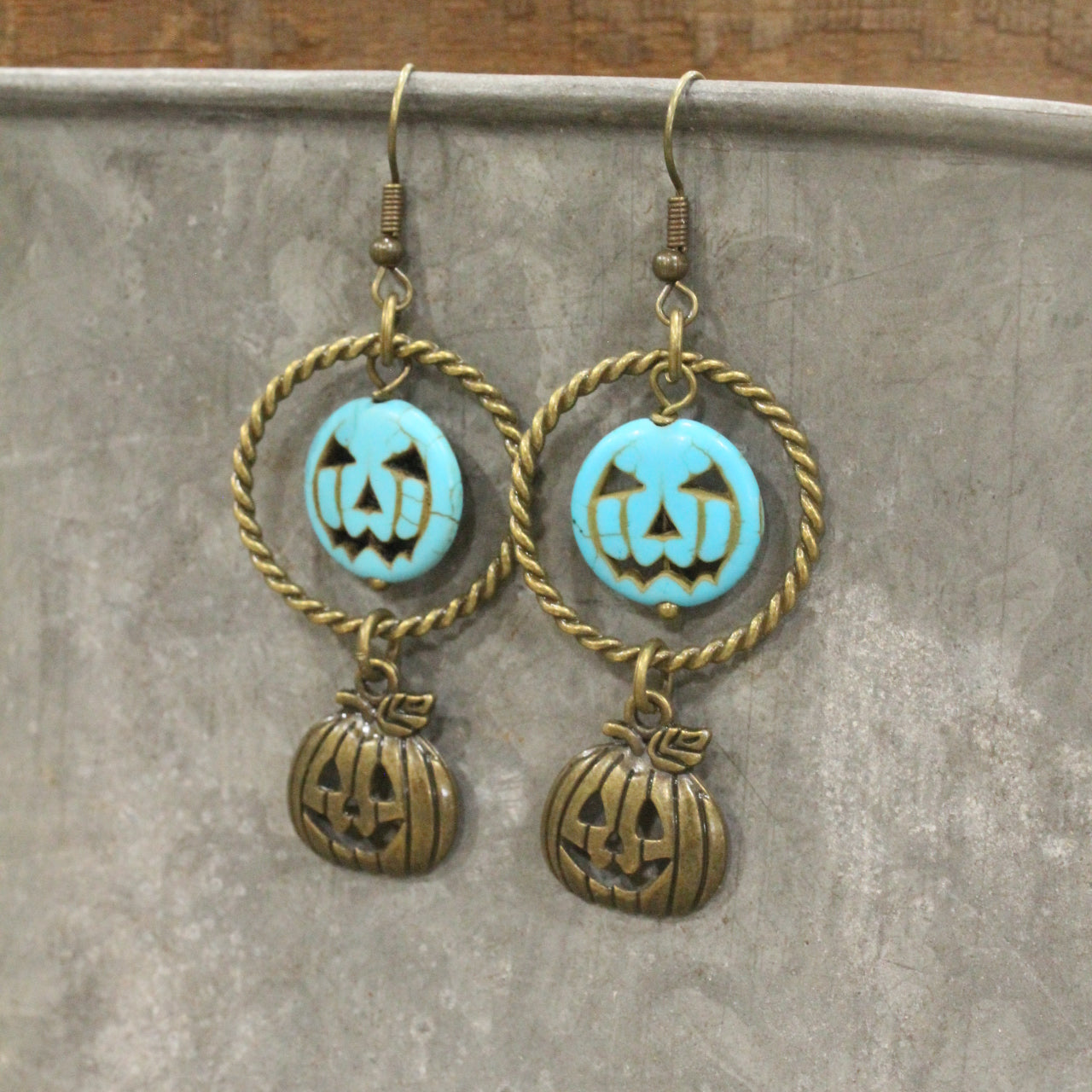 Turquoise & Bronze Jack Stone Hoop Earrings