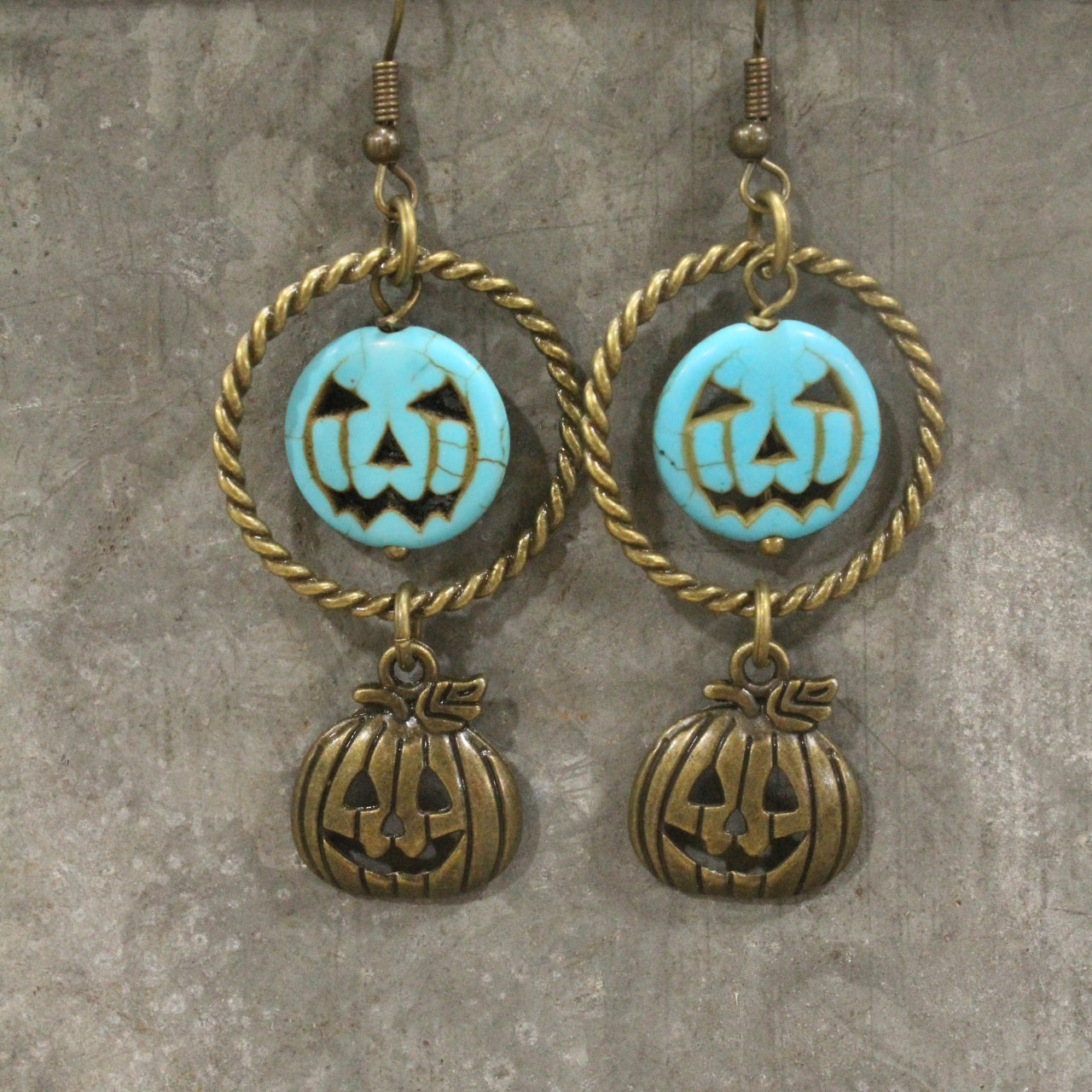 Turquoise & Bronze Jack Stone Hoop Earrings