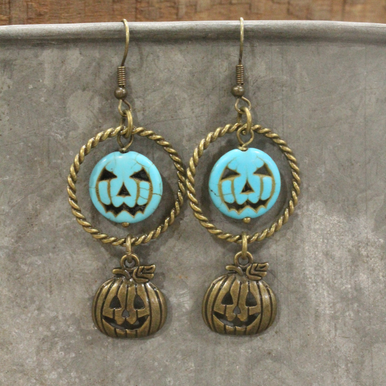 Turquoise & Bronze Jack Stone Hoop Earrings