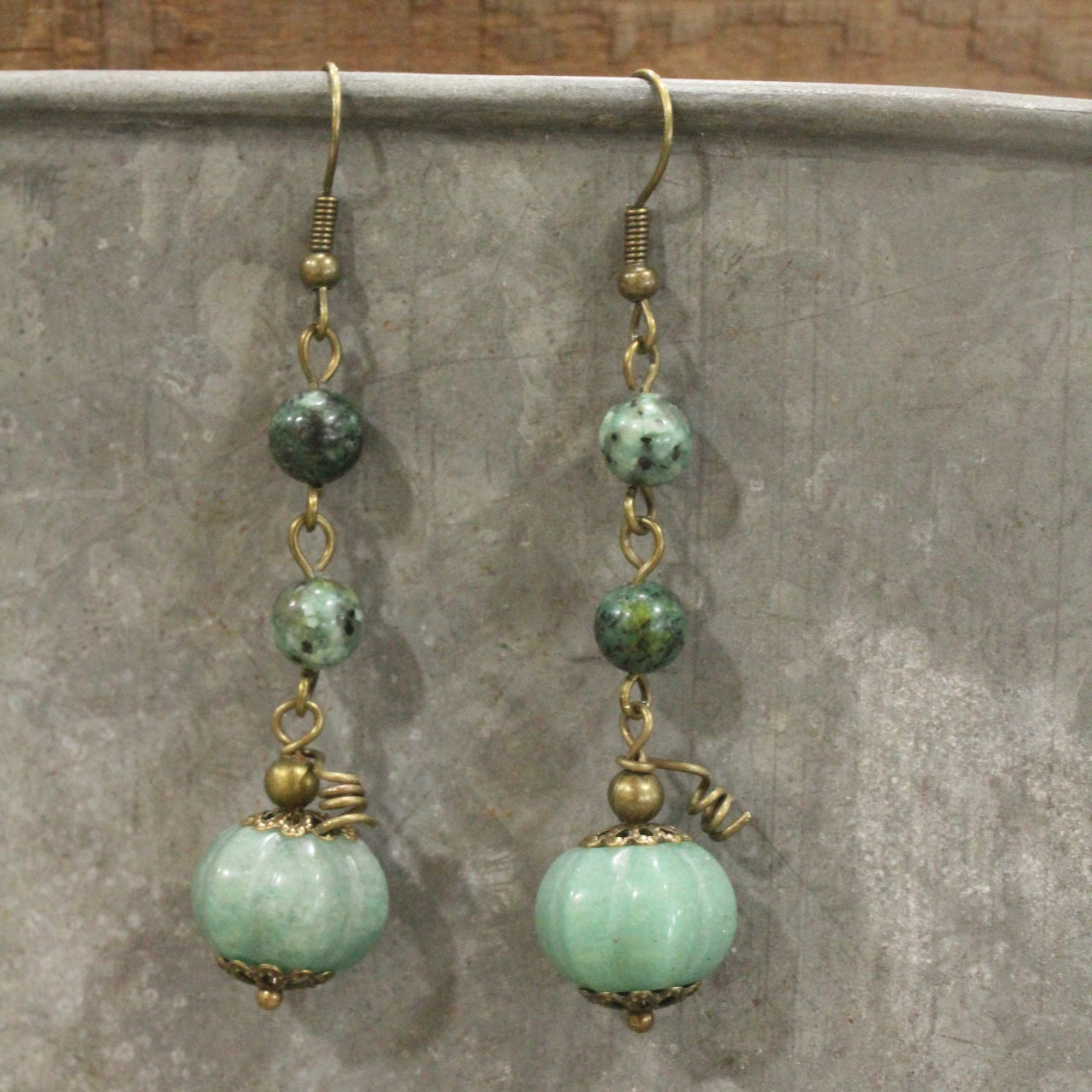 Pumpkin Stones & Jasper Beaded Earrings