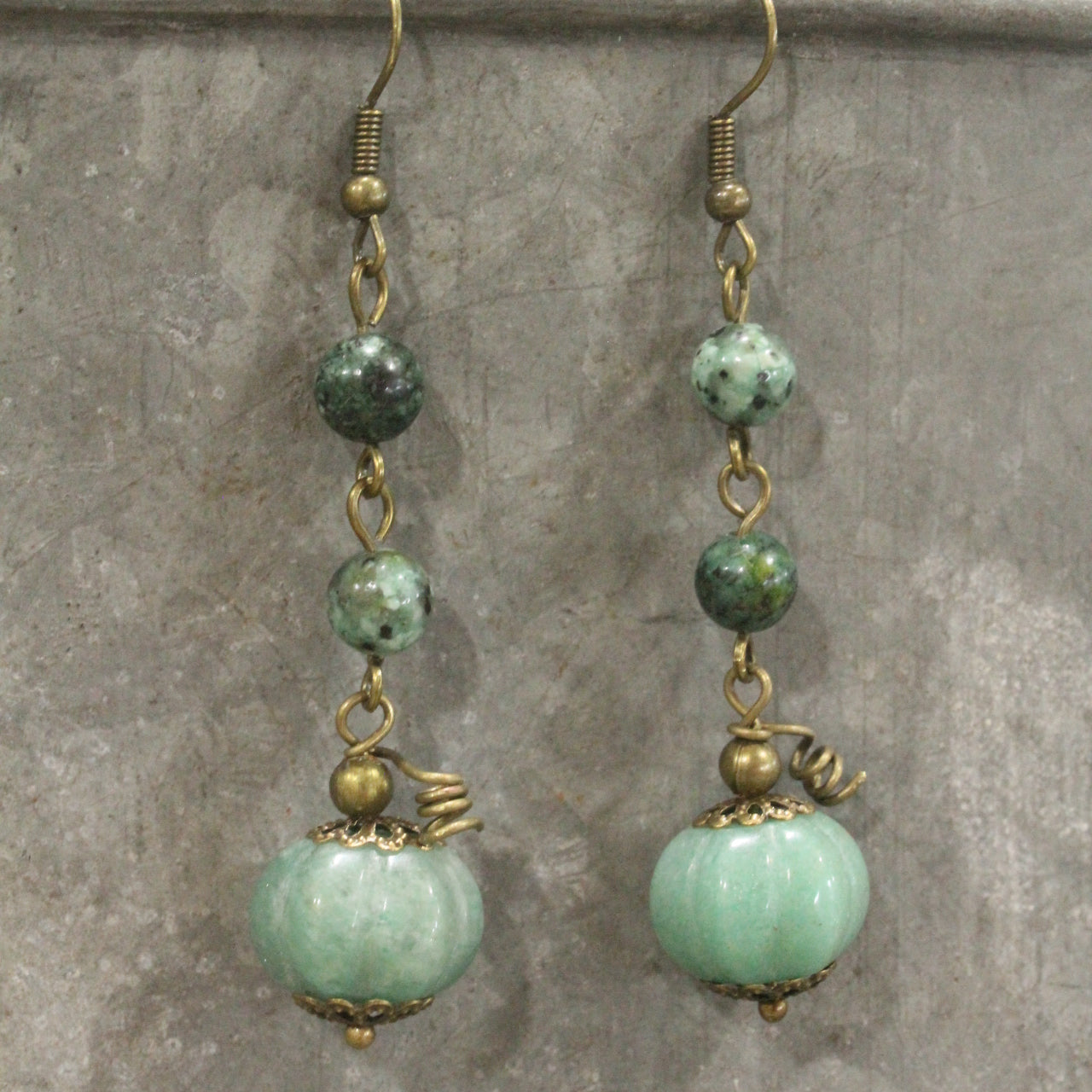 Pumpkin Stones & Jasper Beaded Earrings