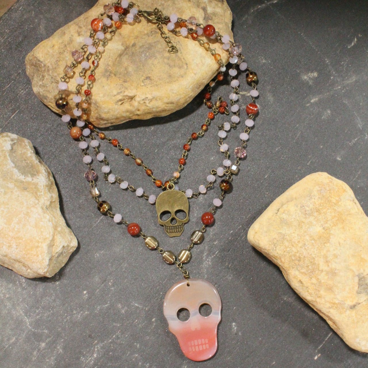 Sugar Skull Blushing Layered Necklace