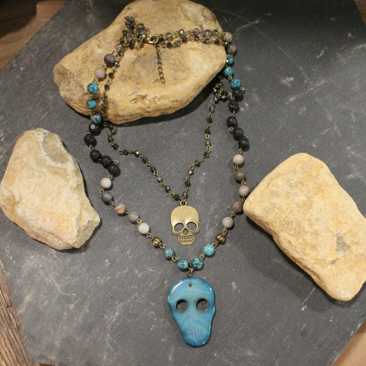 Sugar Skull Jade Layered Necklace
