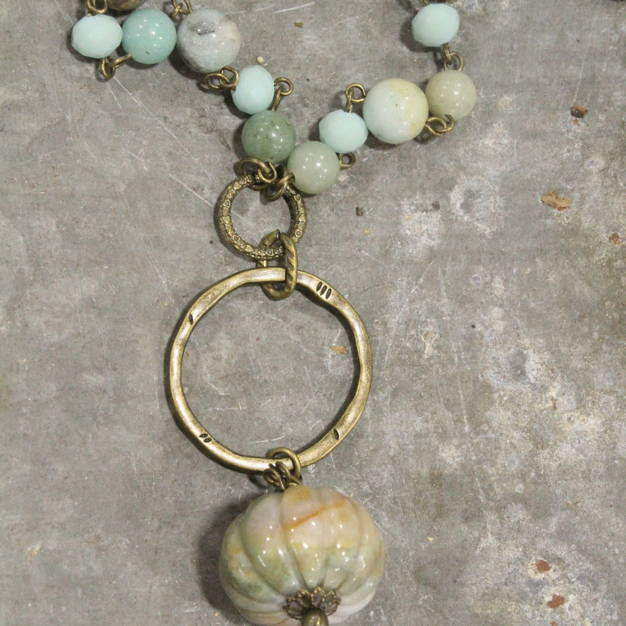 Jasper Stone & Pumpkin Drop Layered Pendant Necklace