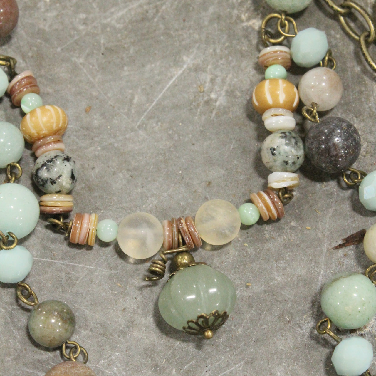 Jasper Stone & Pumpkin Drop Layered Pendant Necklace