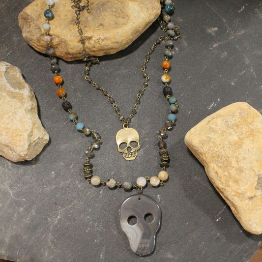 Sugar Skull Gray Layered Necklace