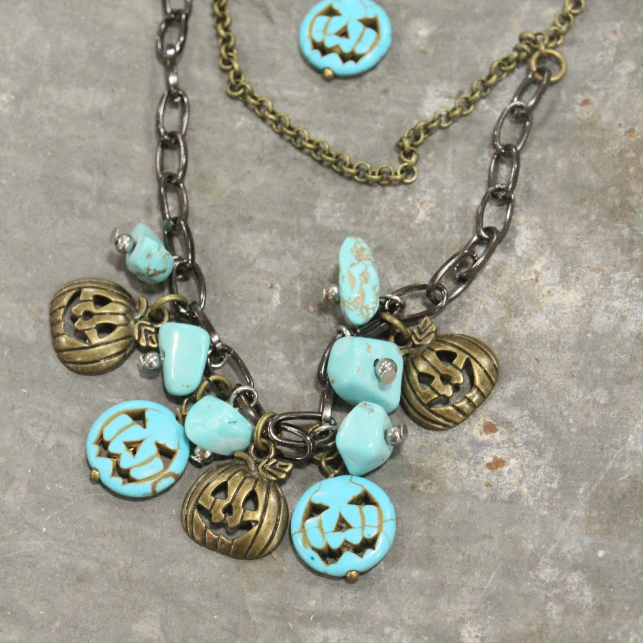 Turquoise & Pumpkin Jack Mixed Metal Layered Necklace