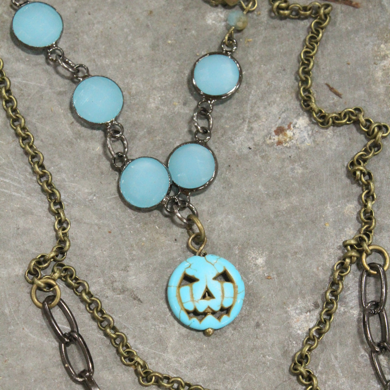 Turquoise & Pumpkin Jack Mixed Metal Layered Necklace