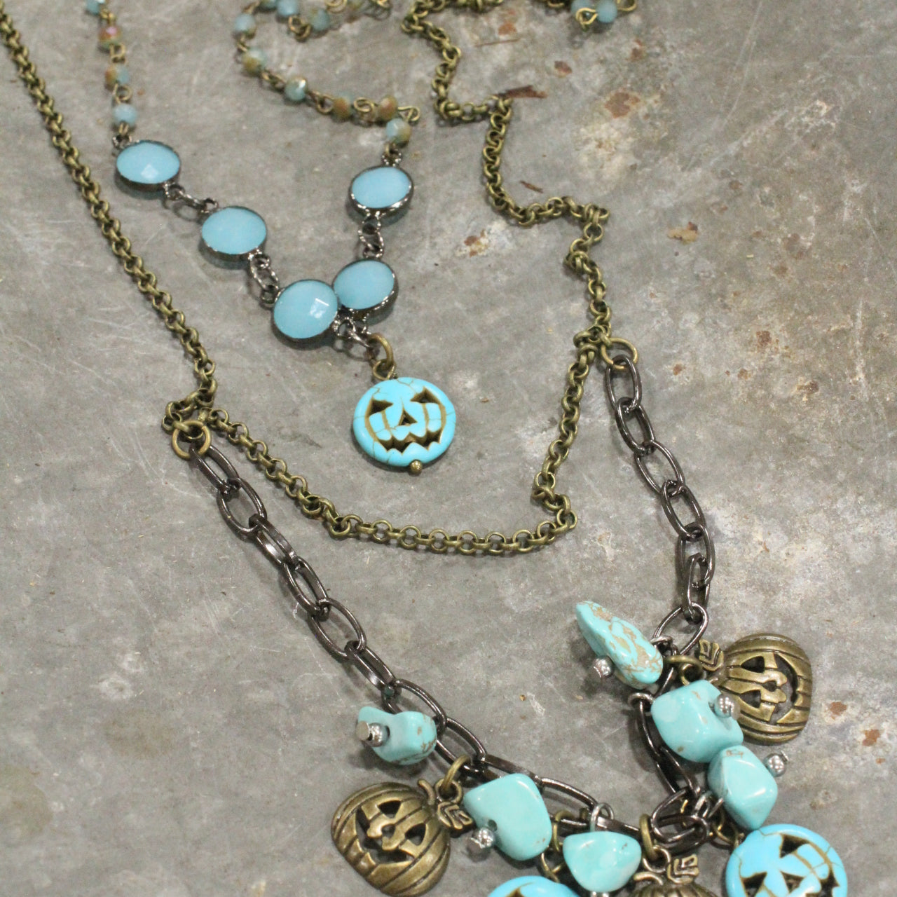 Turquoise & Pumpkin Jack Mixed Metal Layered Necklace