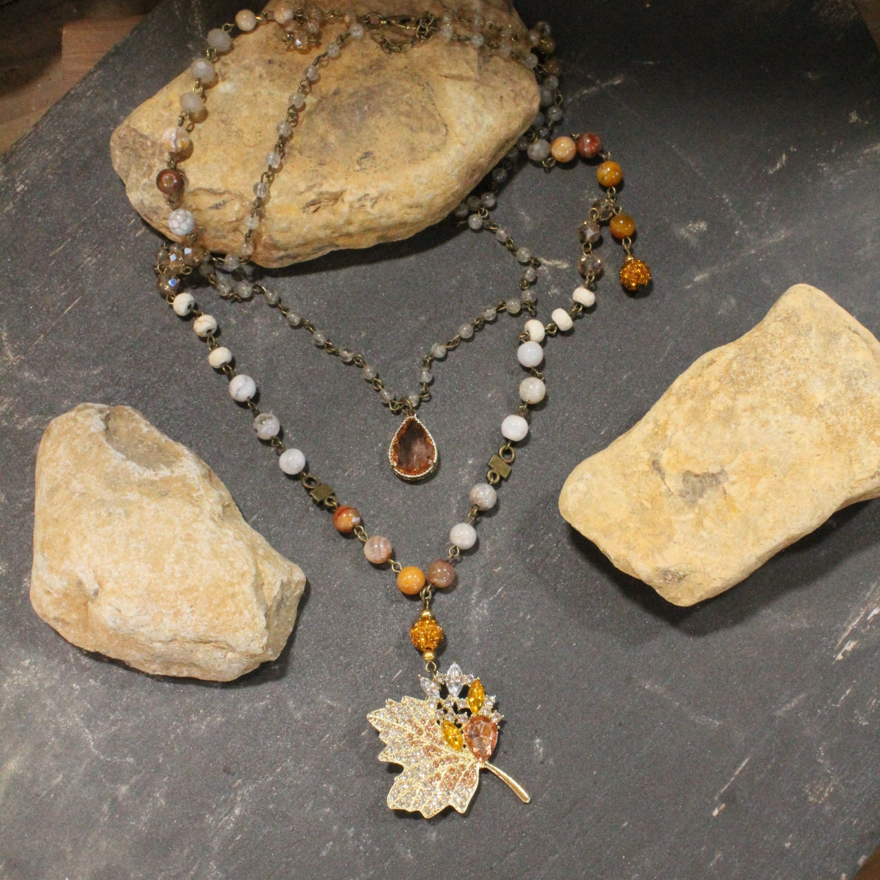 Crisp & Crunchy Leaves Layered Necklace