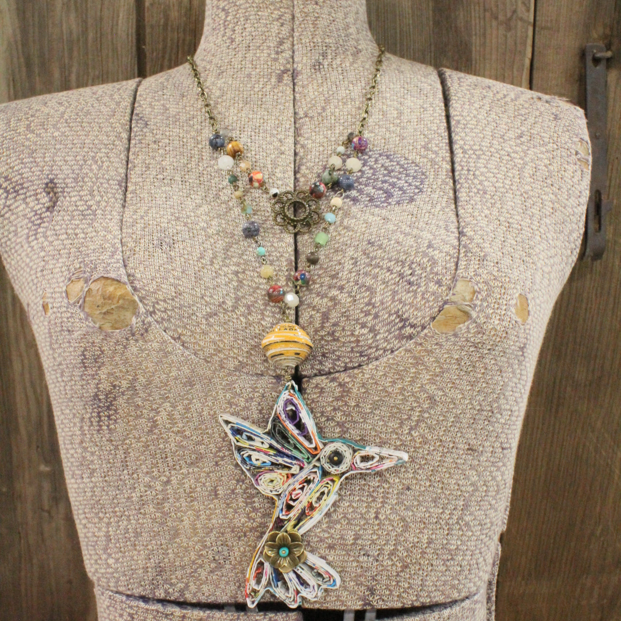 Recycled Hummingbird On Flight Layered Necklace