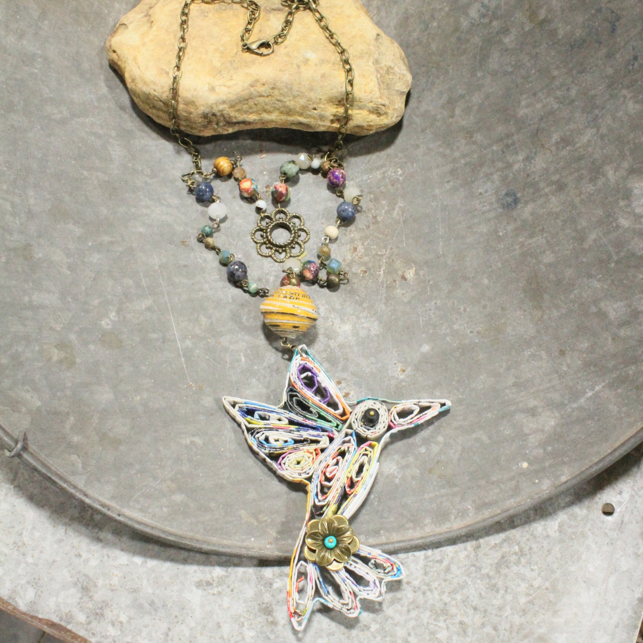 Recycled Hummingbird On Flight Layered Necklace