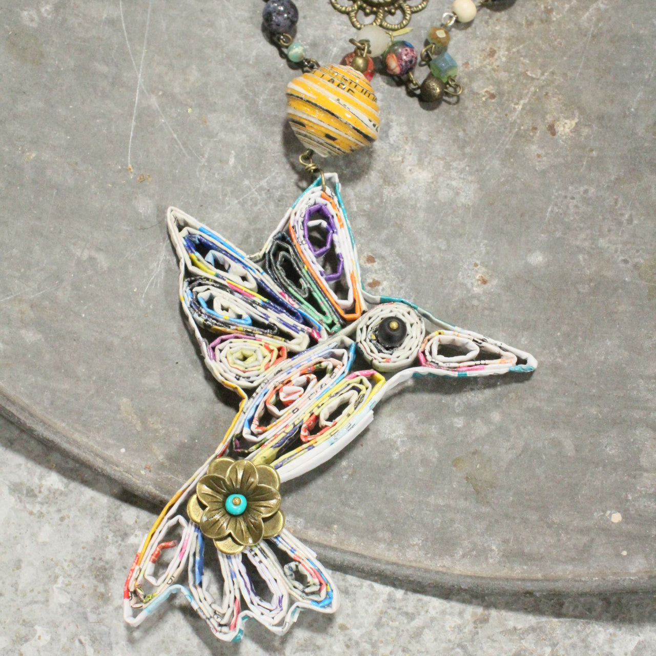 Recycled Hummingbird On Flight Layered Necklace