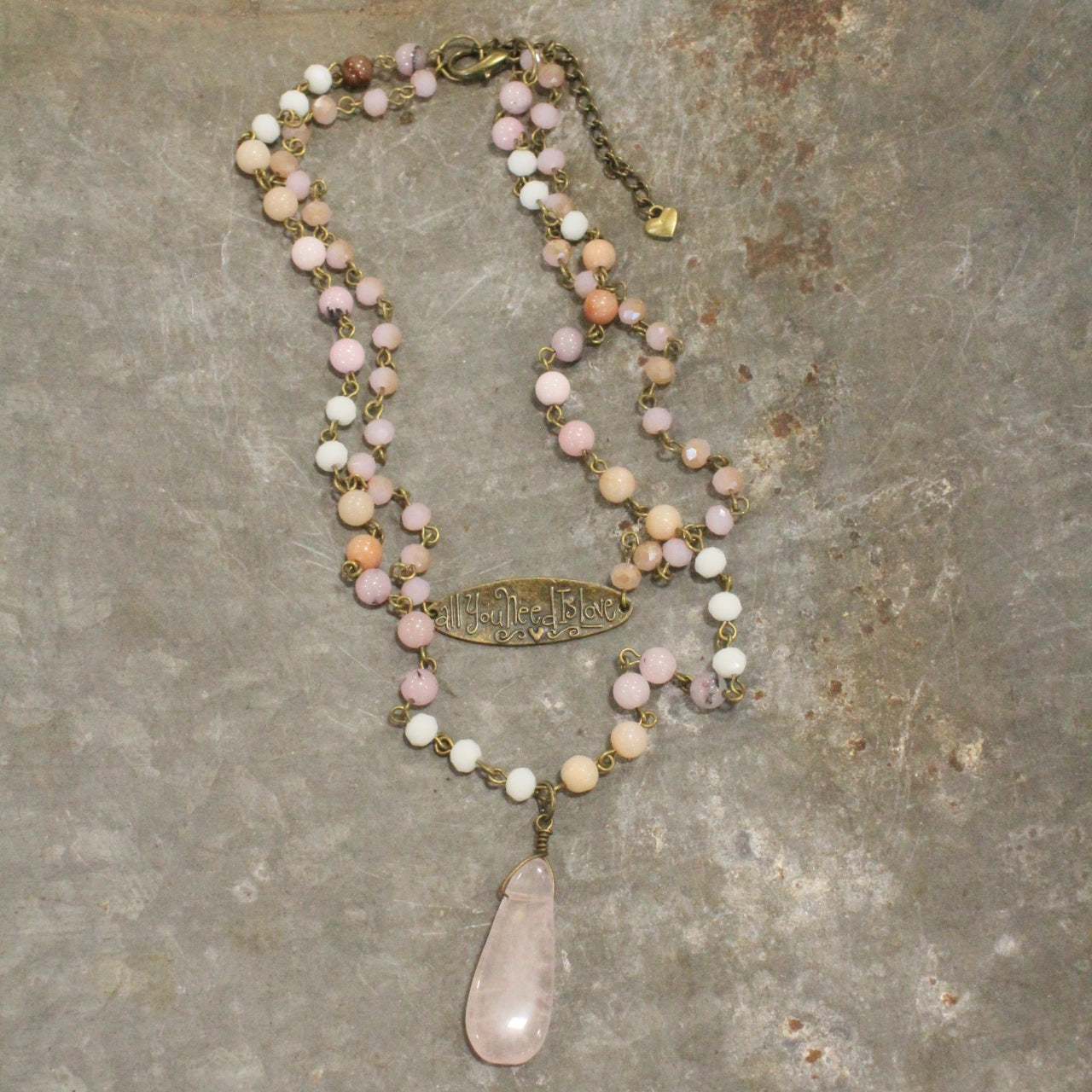 Bohemian Layered Blush Stone & Crystal Necklace