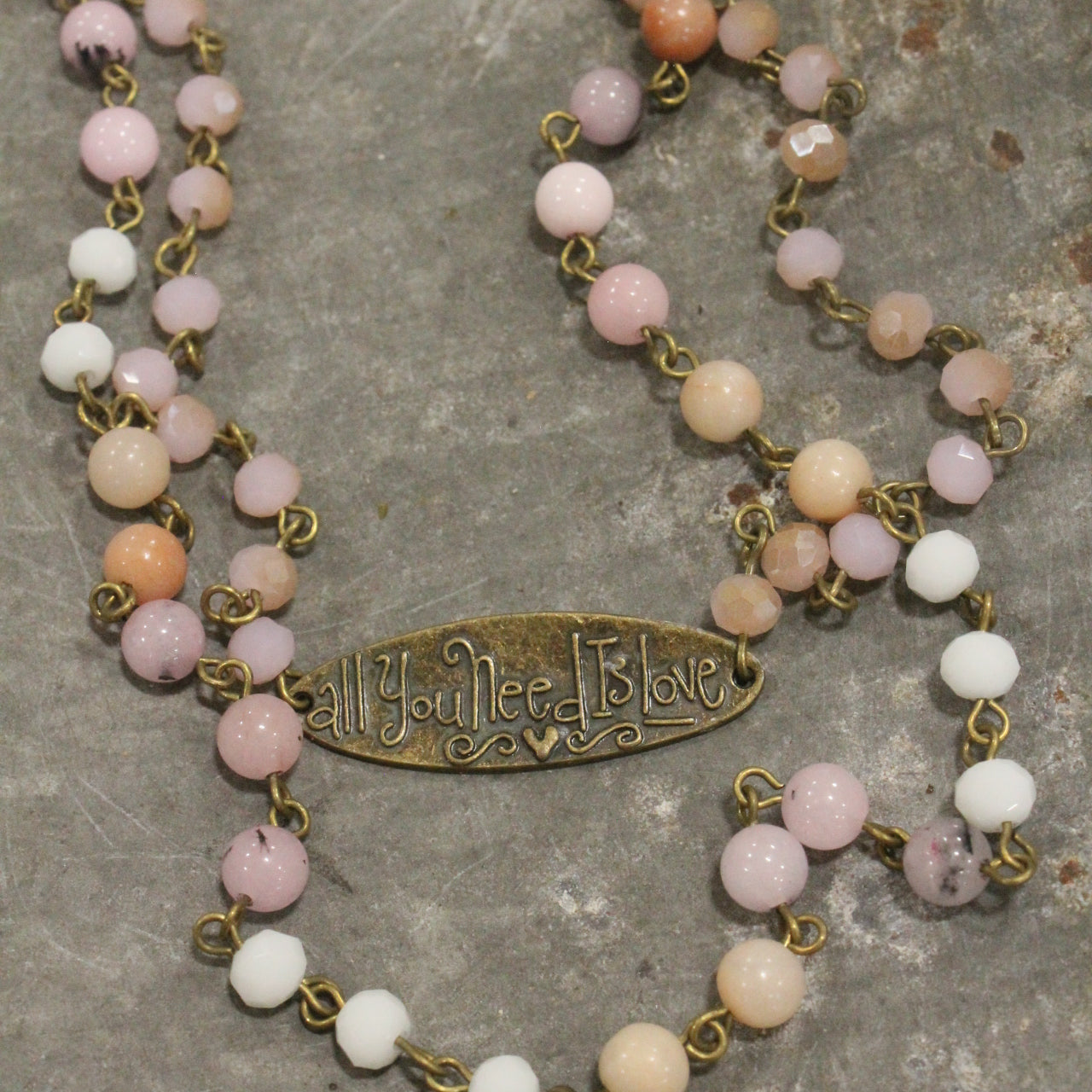 Bohemian Layered Blush Stone & Crystal Necklace