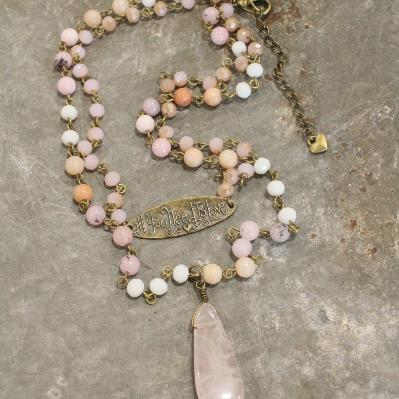 Bohemian Layered Blush Stone & Crystal Necklace