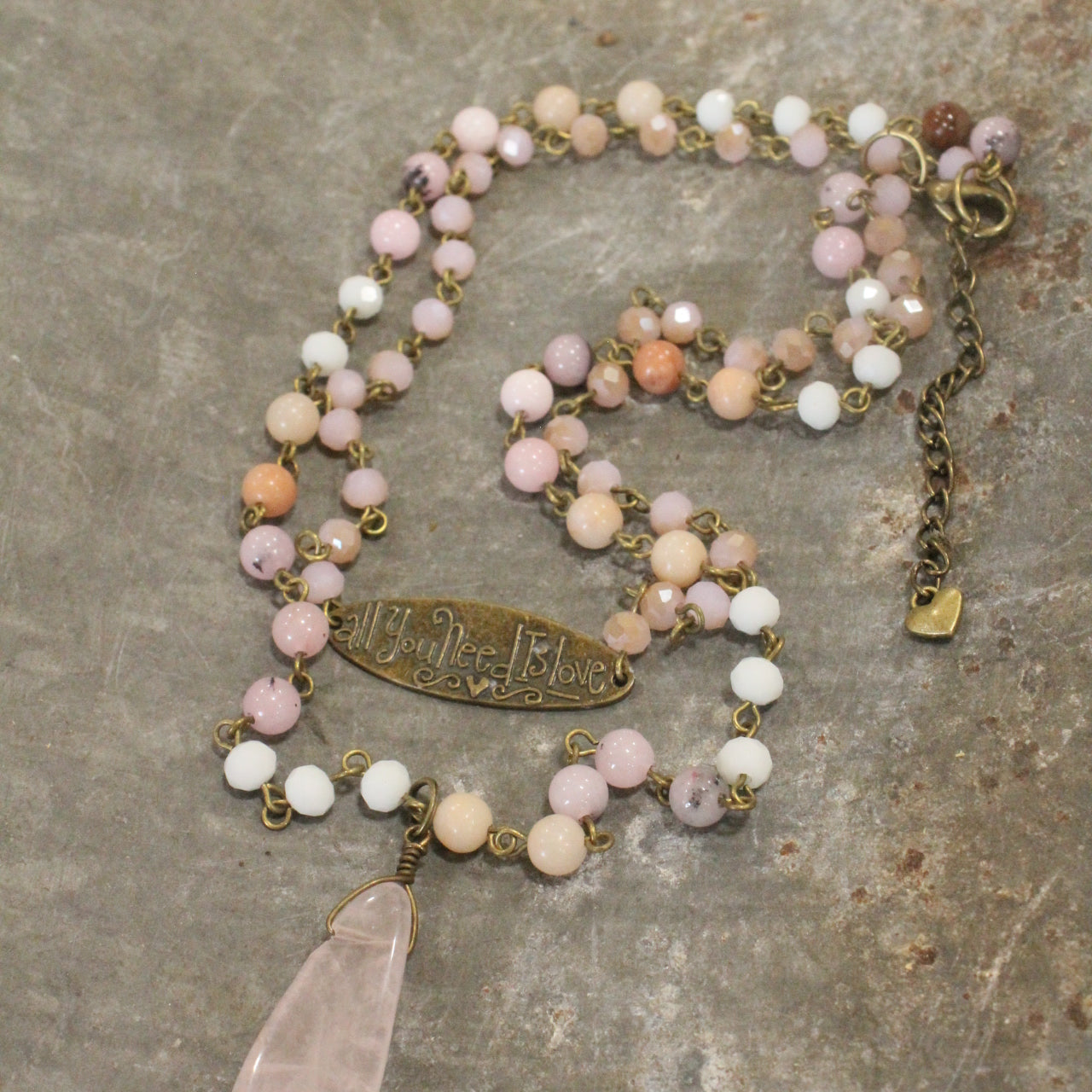 Bohemian Layered Blush Stone & Crystal Necklace