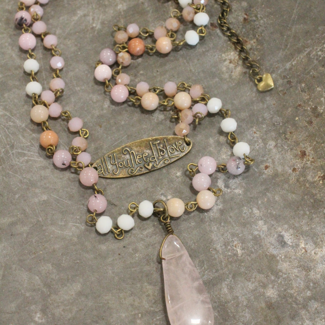 Bohemian Layered Blush Stone & Crystal Necklace