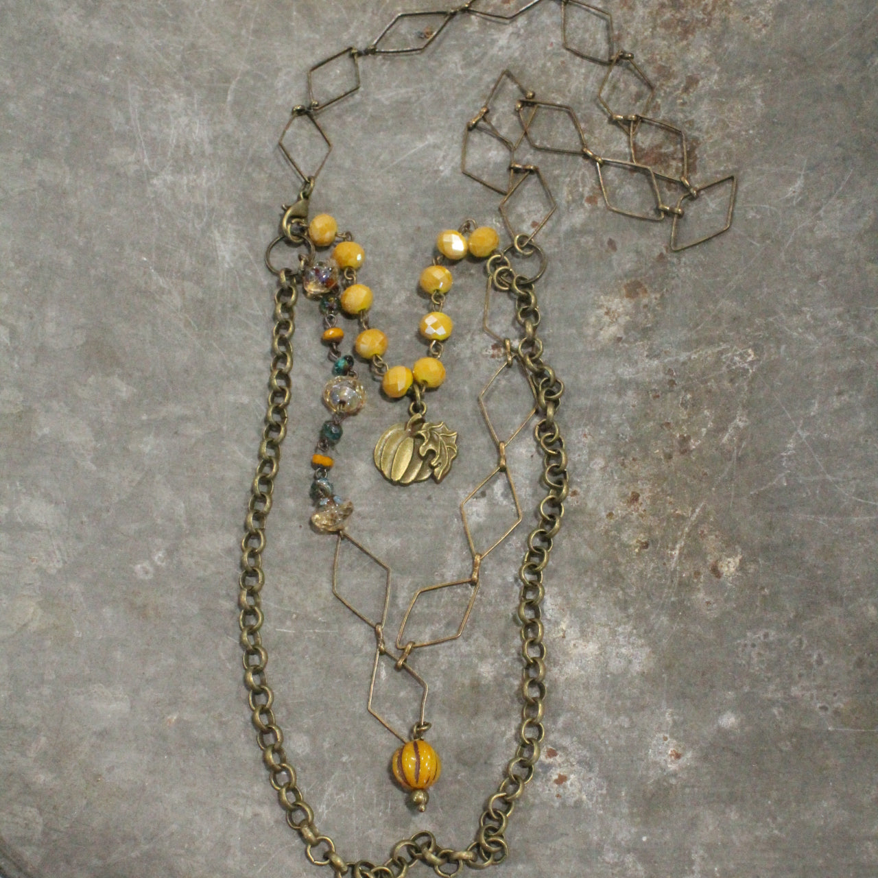 Fall Pumpkin & Czech Bead Layered Necklace