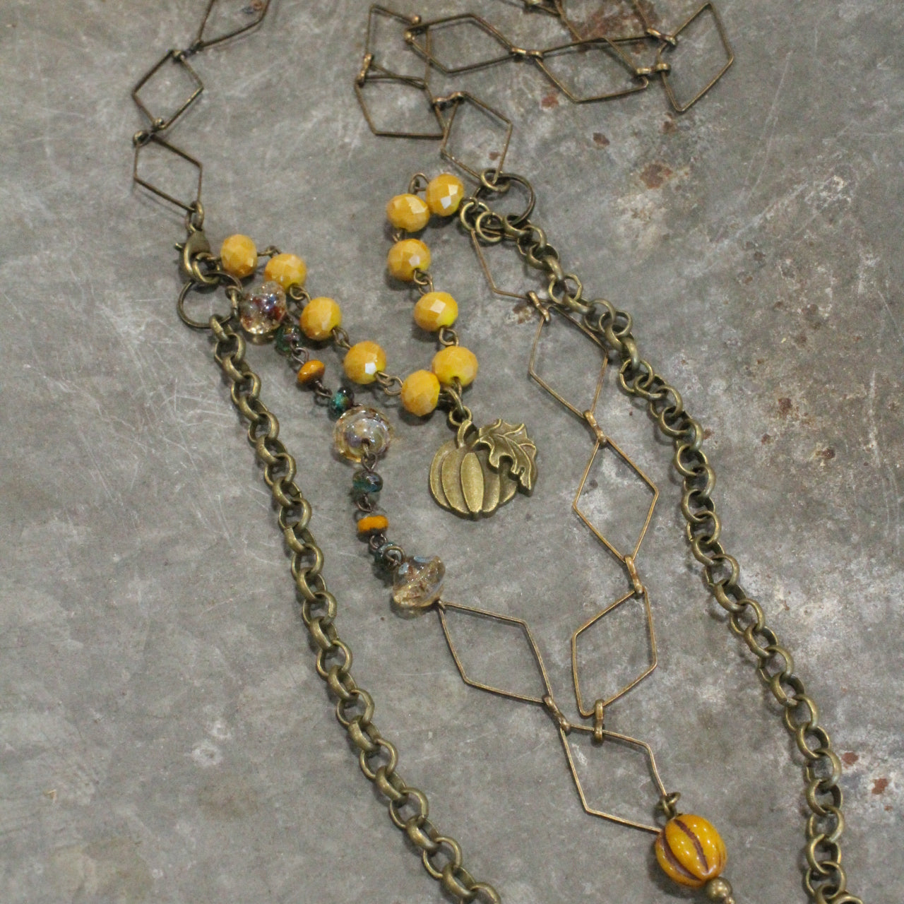 Fall Pumpkin & Czech Bead Layered Necklace