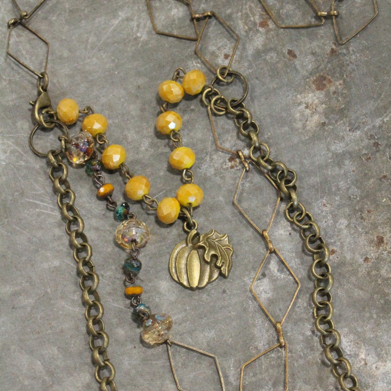 Fall Pumpkin & Czech Bead Layered Necklace