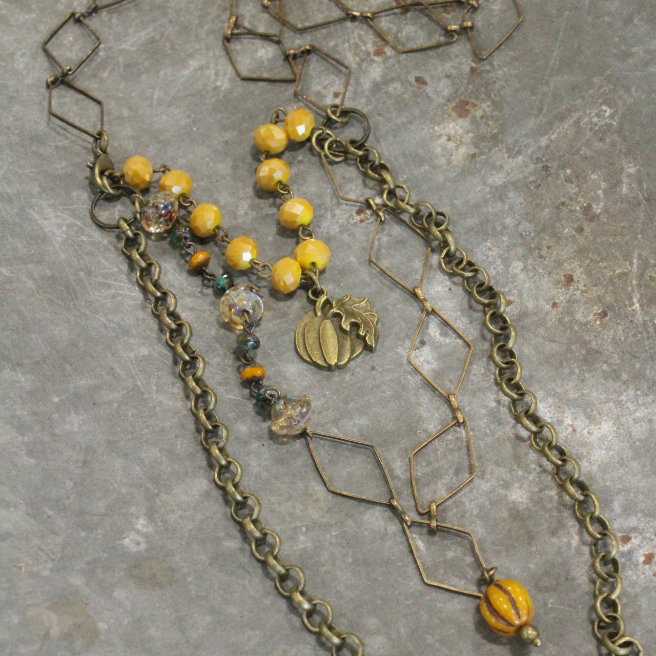 Fall Pumpkin & Czech Bead Layered Necklace