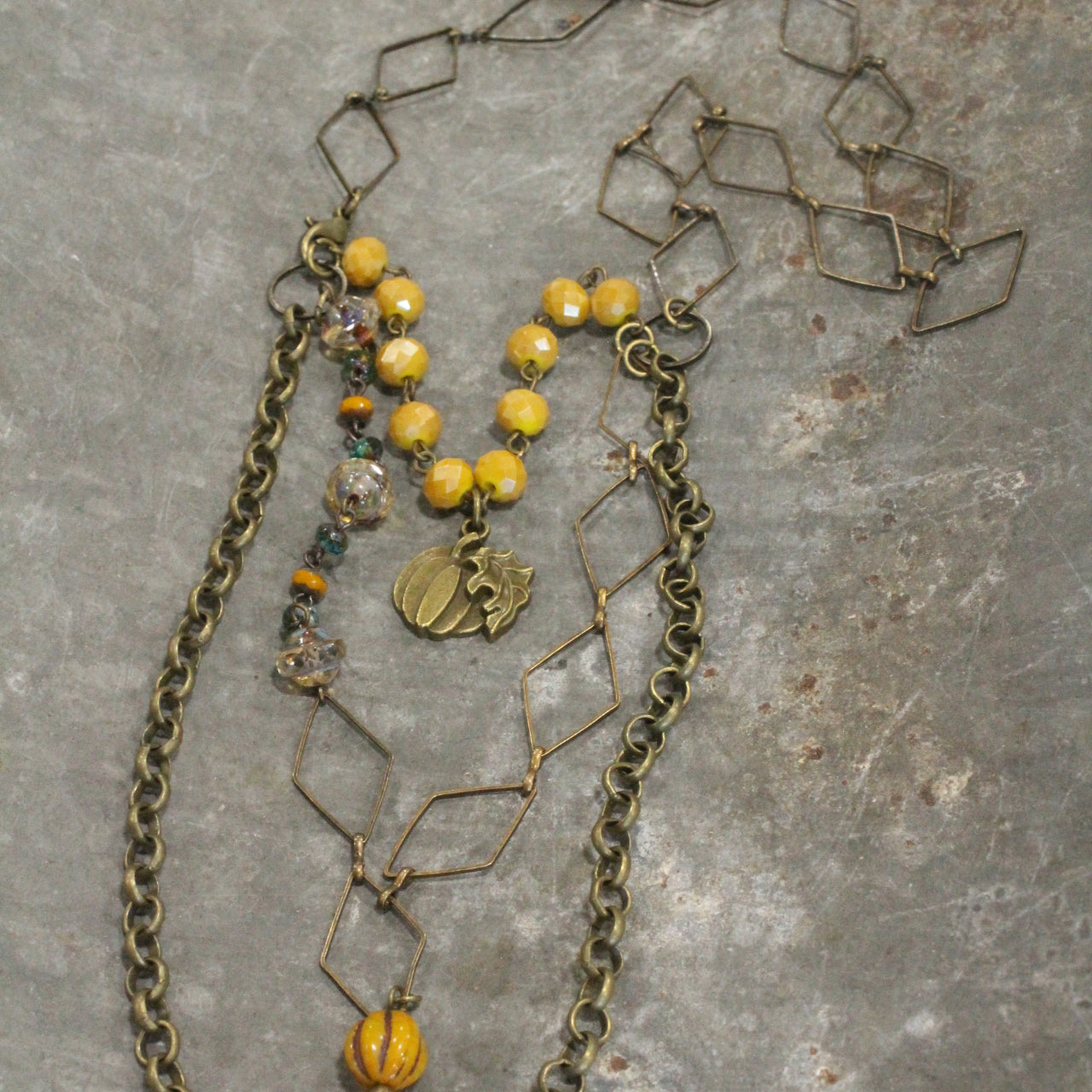 Fall Pumpkin & Czech Bead Layered Necklace