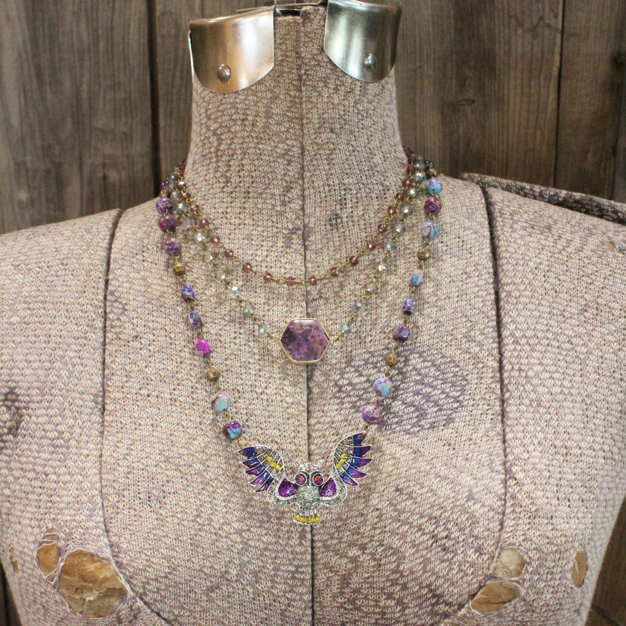 Purple Passion Owl Layered Necklace
