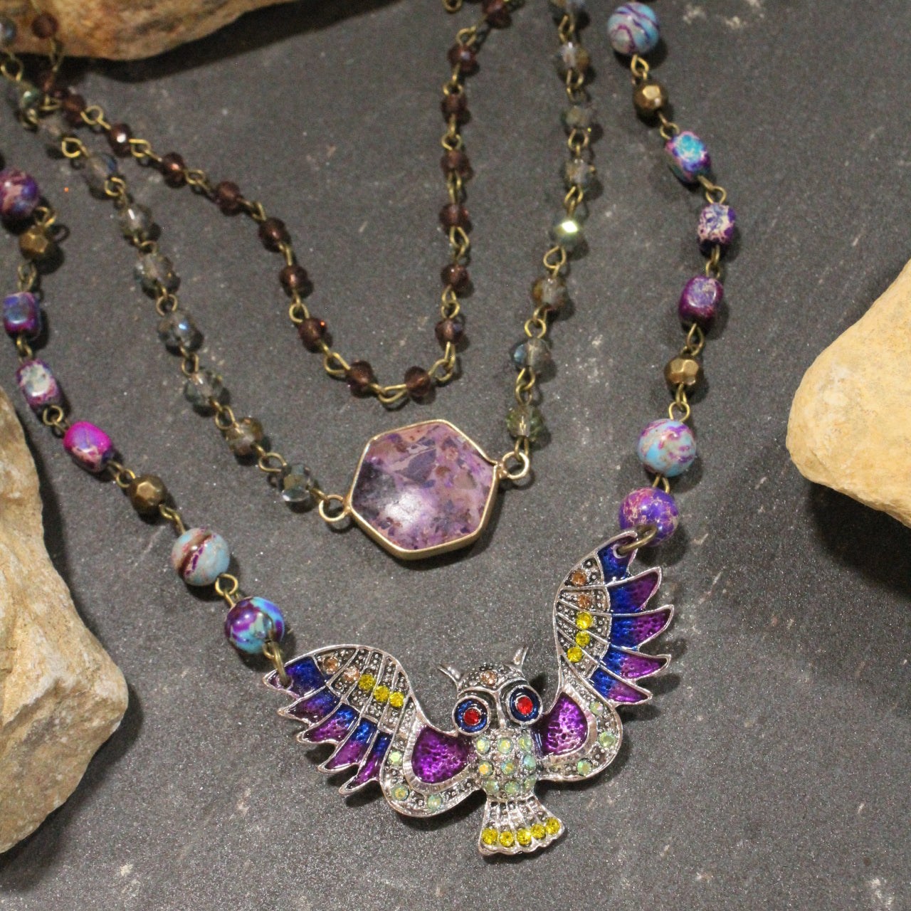 Purple Passion Owl Layered Necklace
