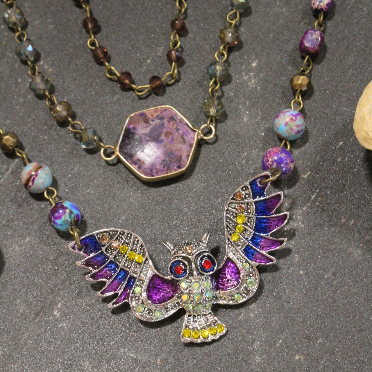 Purple Passion Owl Layered Necklace