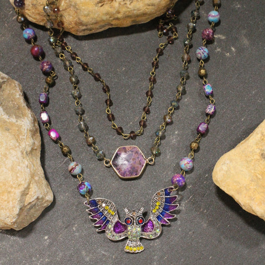 Purple Passion Owl Layered Necklace