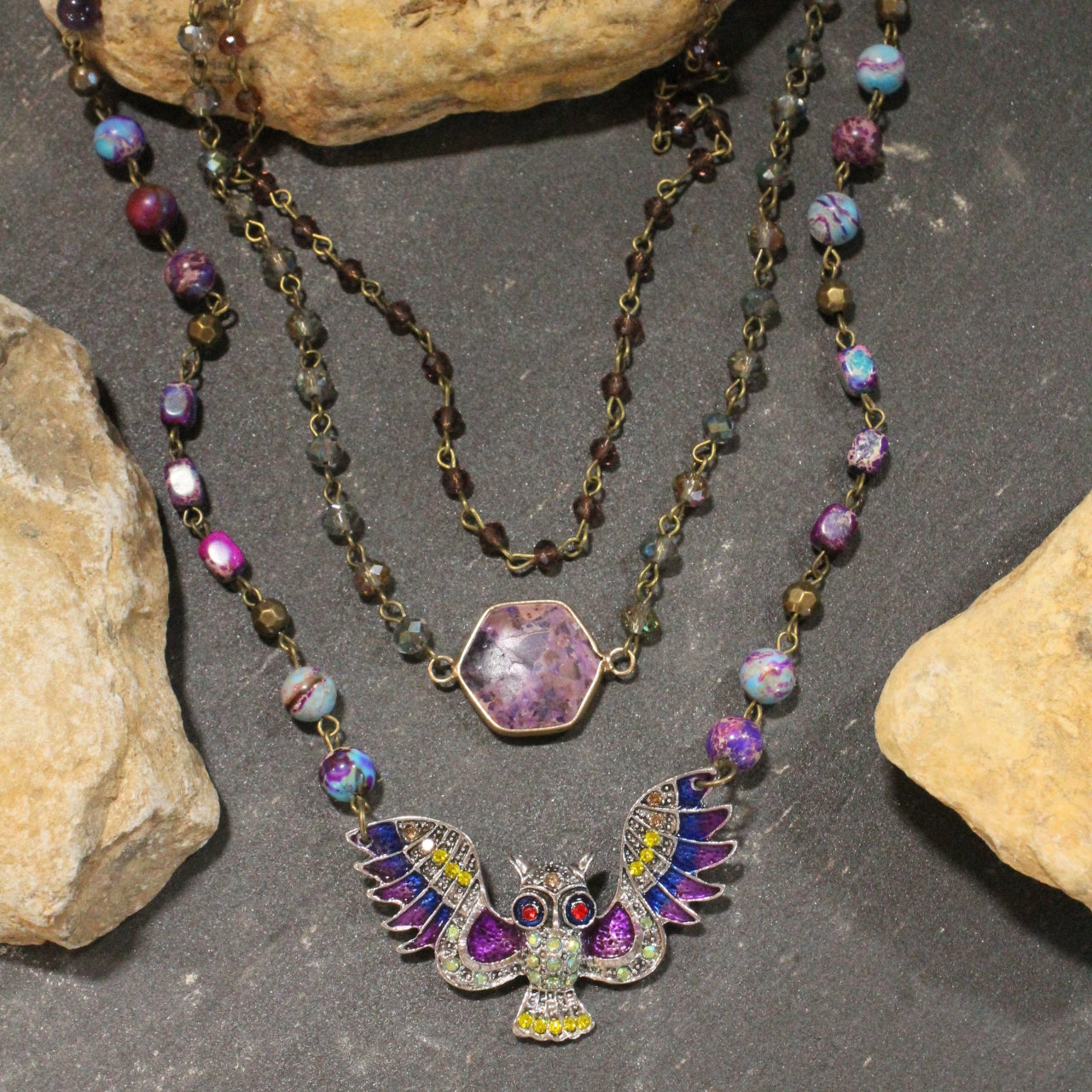 Purple Passion Owl Layered Necklace
