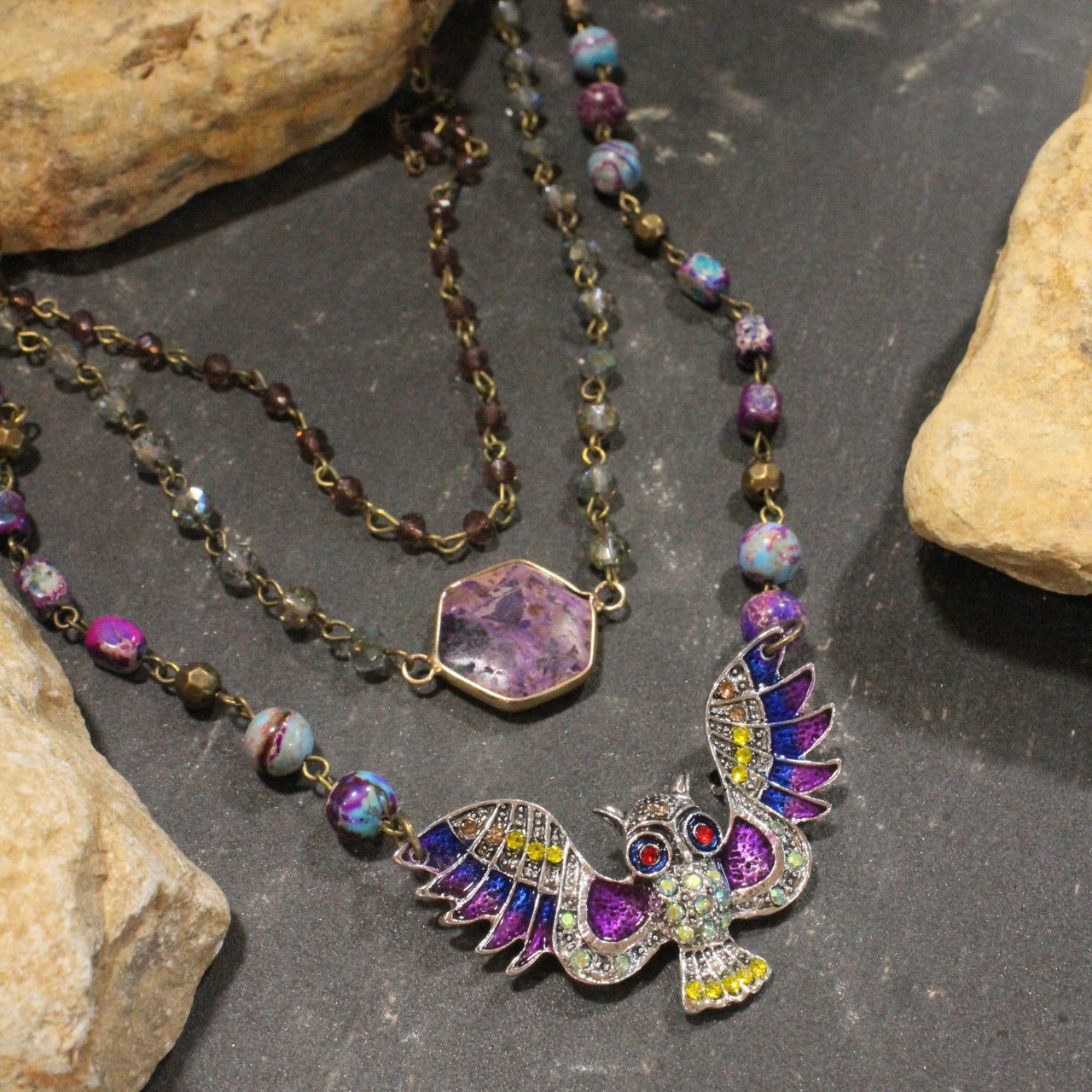 Purple Passion Owl Layered Necklace