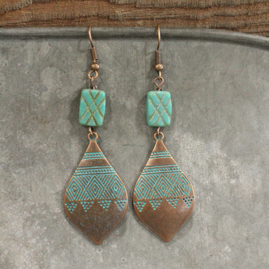 Czech Glass & Copper Drop Earrings