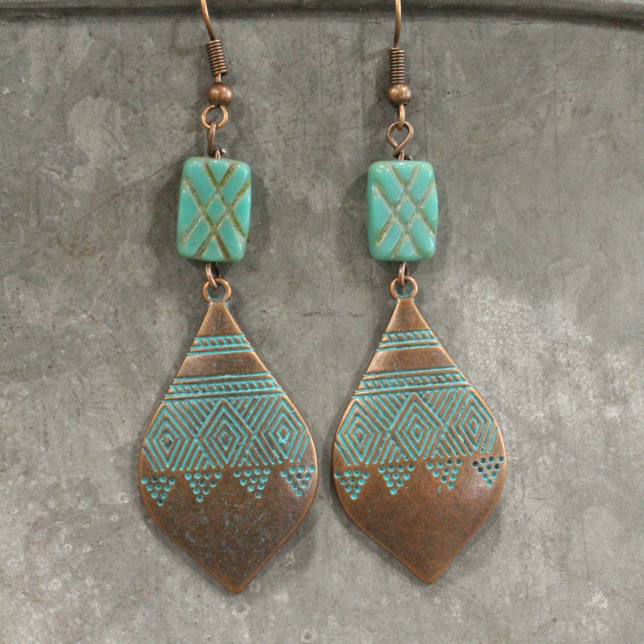 Czech Glass & Copper Drop Earrings