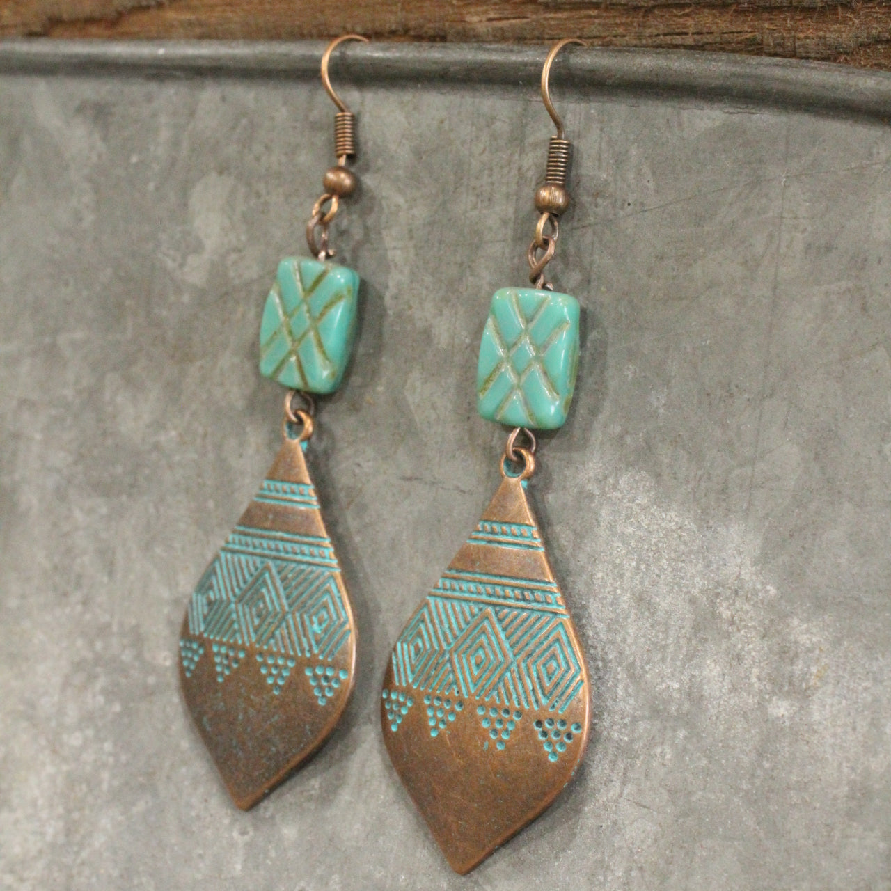 Czech Glass & Copper Drop Earrings